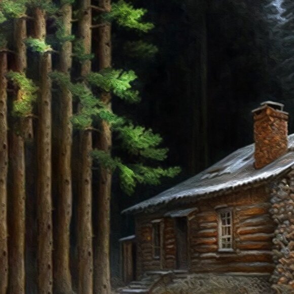 Cabin in the Woods Watercolor Oil Painting Art Print - Picture 4 of 9